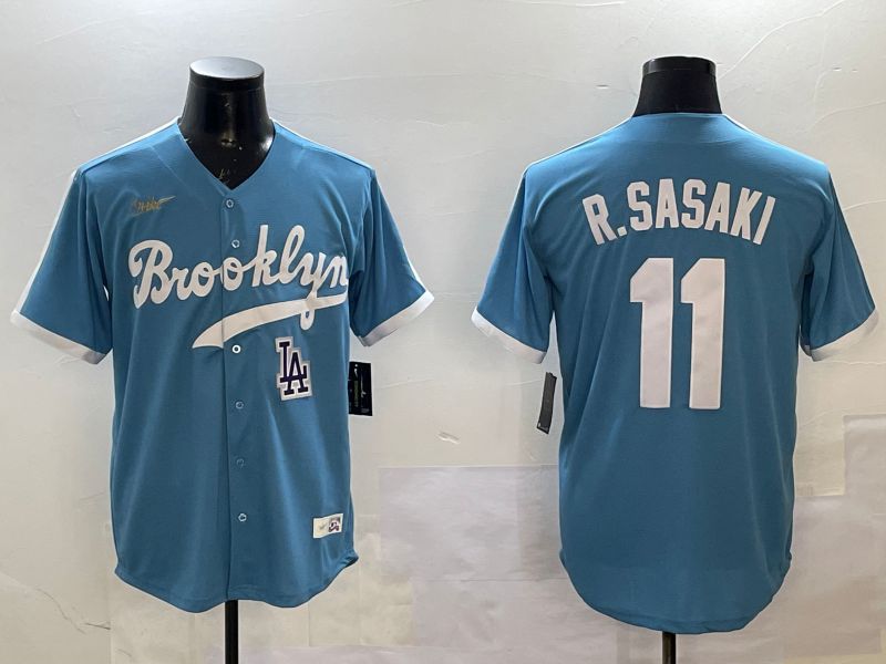 Men Los Angeles Dodgers #11 R.Sasaki Light Blue Fashion Game 2025 Nike MLB Jersey style 6->los angeles dodgers->MLB Jersey